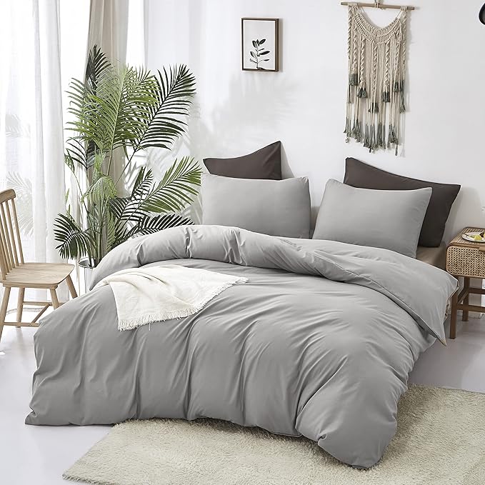 Cottonight Silver Grey Comforter Sets Full Light Gray Bedding Comforter Set Women Men Solid Pure Gray Blanket Quilts Fuzzy Breathable Light Grey Bedding Comforter Sets for Women Men