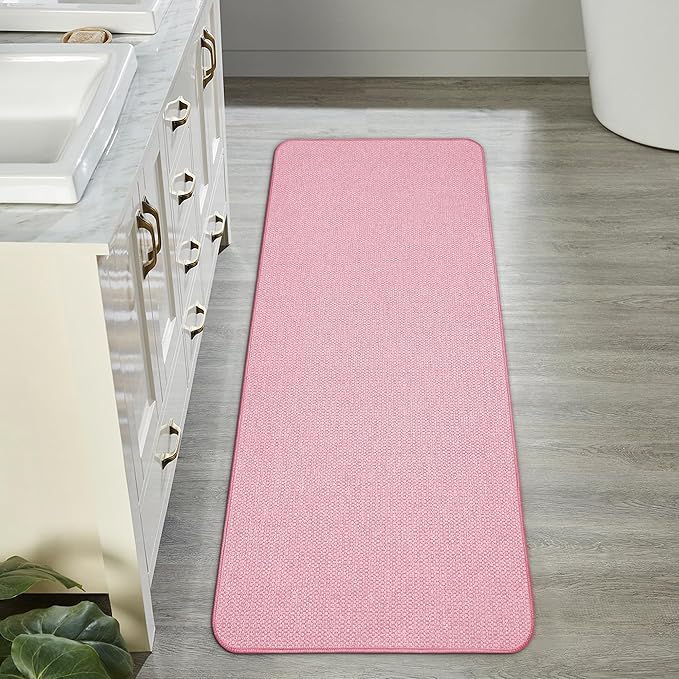 Bath Mat,Ultra Thin Bathroom Runner Rugs,Large Bath Mats for Bathroom,Quick Dry,Non-Slip,Machine Washable,Low Pile,Bath Rug,Shower Outside,Sink,Home Decor Accessories.Pink,1'9"x3'11"（21x47inch）