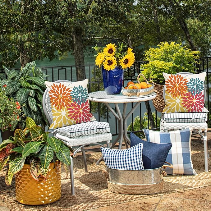 DFXSZ Outdoor Pillow Covers 24x24 Inch Set of 2 Orange Yellow Red Flower Decorative Waterproof Fall Summer Outdoor Pillow Covers for Patio Funiture Garden Couch 168G24