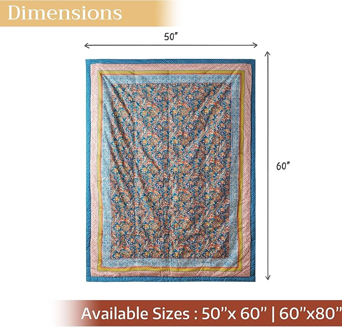 Maison d' Hermine Throw Blanket for Couch Lightweight Soft Warm Breathable Cotton Throw Blankets for Bed Girls Boys Women Men Gifts Sofa Travel Living Room Chair Bedding (60"x80", Kerala)