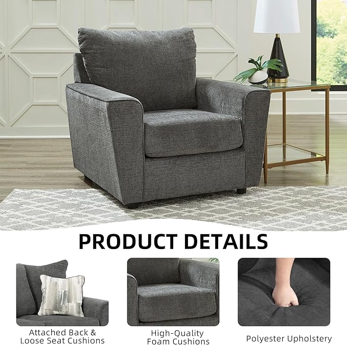 Signature Design by Ashley Stairatt Contemporary Square Upholstered Chair, Gray