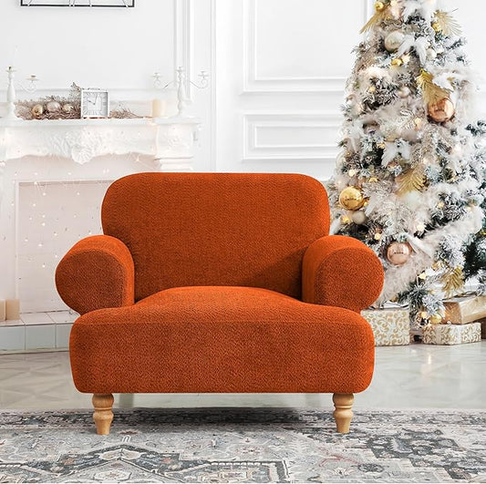 41.75" Oversized Modern Accent Chair w/Chenille Fabric,Wide& Round Arm, Single Sofa Chair for Bedroom,Living Room,Apartment,Study Room (1, Orange)