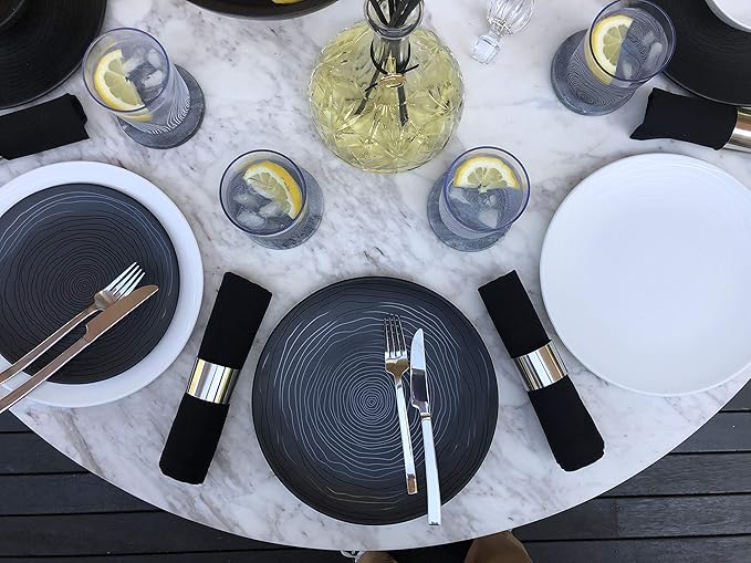 Bzyoo 12 Piece Melamine Dinnerware Set - Durable, Dishwasher Safe Organica Black Plates and Bowls Sets Casual Dish Set for Dining, Outdoor and Kitchen