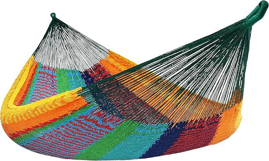 Sunnydaze Handwoven XXL Thick Cord Mayan Double Hammock for Outside - 625-Pound Capacity Heavy-Duty Outdoor Hammock - Multicolor