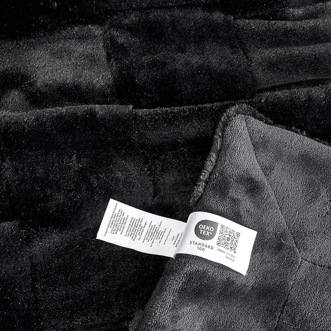 Cozy Bliss Checkered Large Faux Rabbit Fur Black Queen Bed Blanket, Soft Fuzzy Fluffy Minky Furry Plush Blankets for Couch, Bed, Adults (90 * 90 Inches Black)