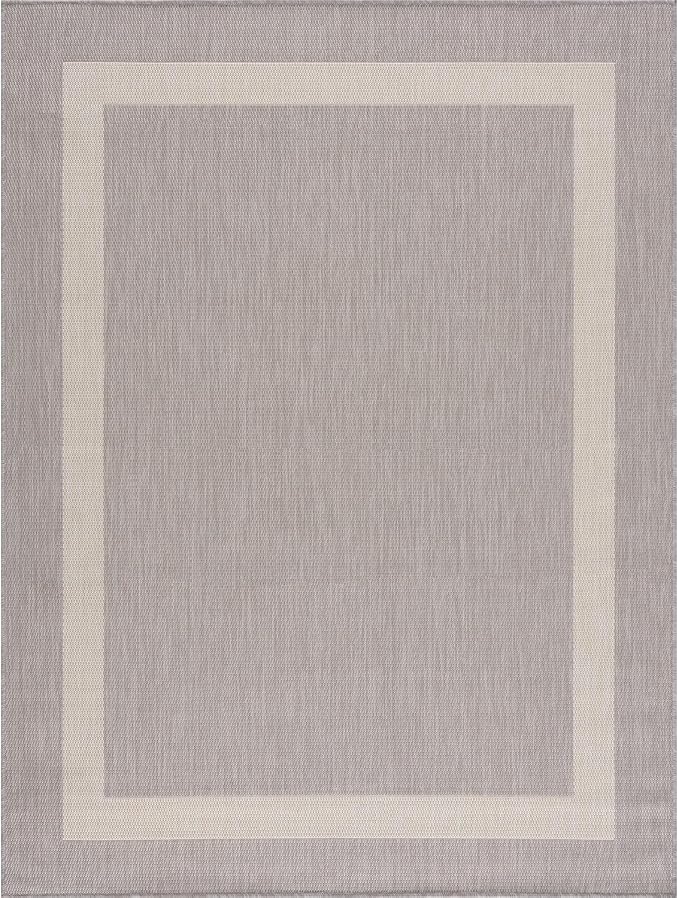CAMILSON Outdoor Rug 6x9,Modern Outside Rugs for Patios Porches Waterproof Durable Washable Non-Shedding, Easy-to-Clean Indoor Outdoor Area Carpet (6 x 9, Bordered - Gray/White)
