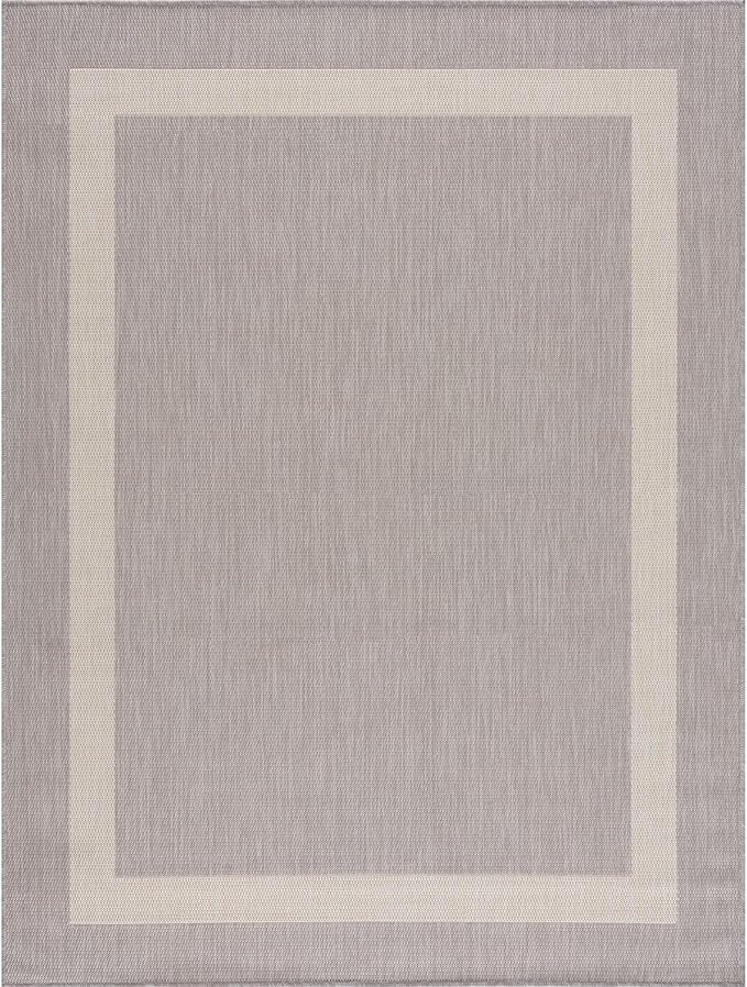 CAMILSON Outdoor Rug 5x7,Modern Outside Rugs for Patios Porches Waterproof Durable Washable Non-Shedding, Easy-to-Clean Indoor Outdoor Area Carpet (5 x 7, Bordered - Gray/White)