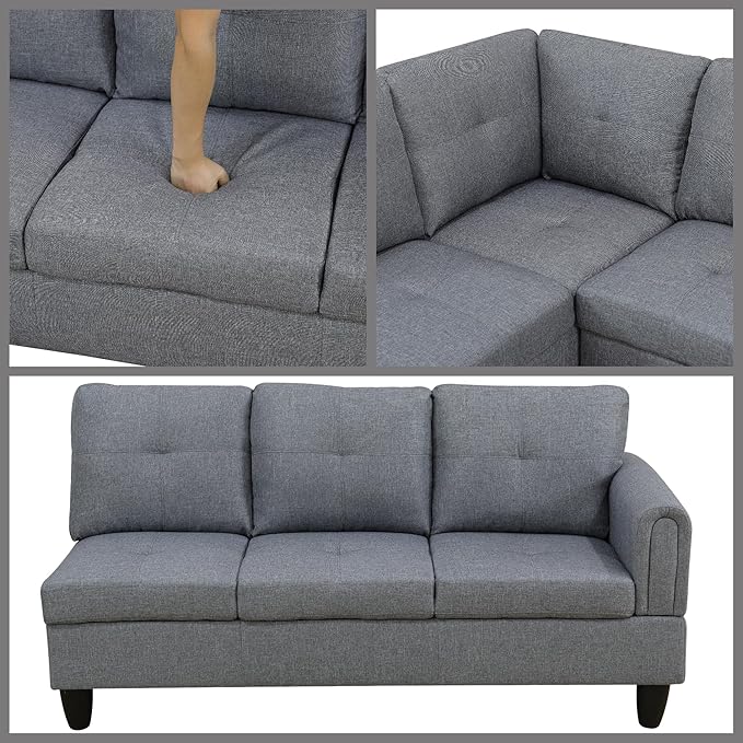 L Shaped Couch Sectional Couches with Chaise and Storage Ottoman, 3 Pieces Modular Convertible Sofa for Living Room Furniture Sets and Small Apartment, Light Grey