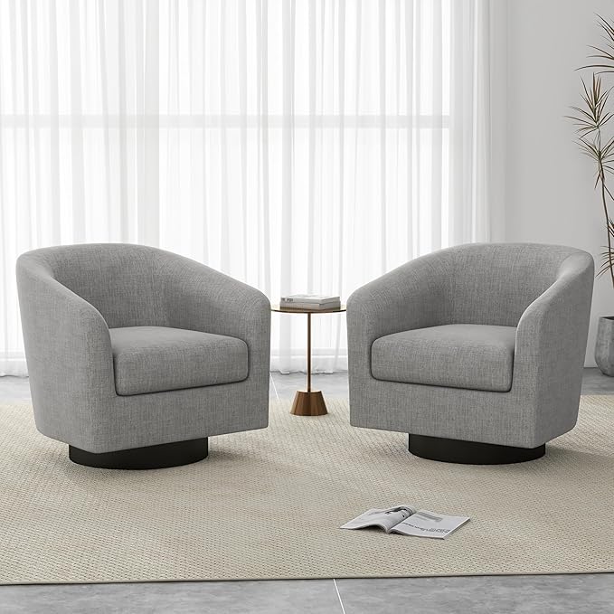 UIXE Swivel Barrel Accent Chair Armchair, Round Club Arm Chair in Fabric for Lving Room, Modern Upholstered Small Bedroom Single Sofa Side Seat, Set of 4, Light Gray