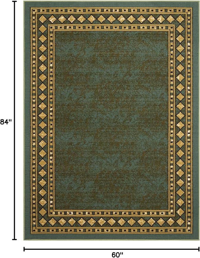 Antep Rugs Alfombras Modern Bordered 5x7 Non-Skid (Non-Slip) Low Profile Pile Rubber Backing Indoor Area Rugs (Green, 5' x 7')