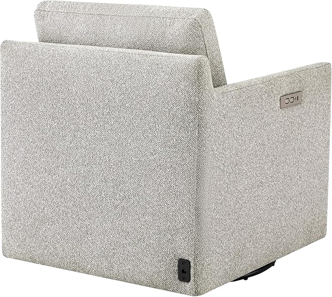 CHITA Swivel Accent Chair with Electric Footrests, FSC Certified Upholstered Living Room Sofa Chair with Power Motor, USB and Type-C Ports, Light Grey