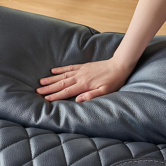 CHITA Genuine Leather Recliner Chair for Adults with Adjustable Power Headrest, Lay Flat Power Recliner with Slide-Out Cupholders & USB/Type-C Ports, Living Room Chair, Navy Blue