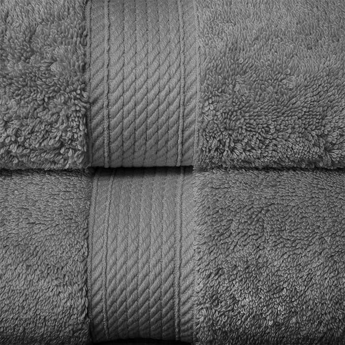 Superior Egyptian Cotton Pile Bath Towel Set of 2, Ultra Soft Luxury Towels, Thick Plush Essentials, Absorbent Heavyweight, Guest Bath, Hotel, Spa, Home Bathroom, Shower Basics, Charcoal