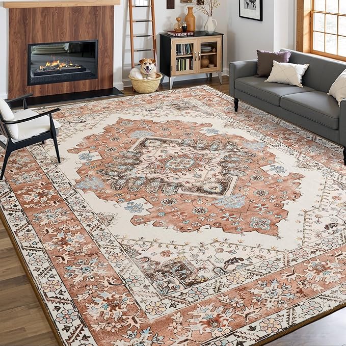 8x10 Area Rug for Living Room, Modern Washable Rug Non Slip Low Pile Large Area Rugs for Living Room, Bedroom, Farmhouse, Dining Room,Orange