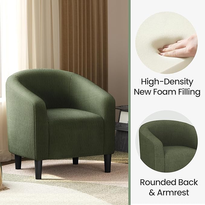 Yaheetech Accent Barrel Chair, Corduroy Fabric Club Chair, Furry Sherpa Elegant Armchair with Cozy Soft Padded, Suitable for Living Room Bedroom Reception Room Office, Dark Green