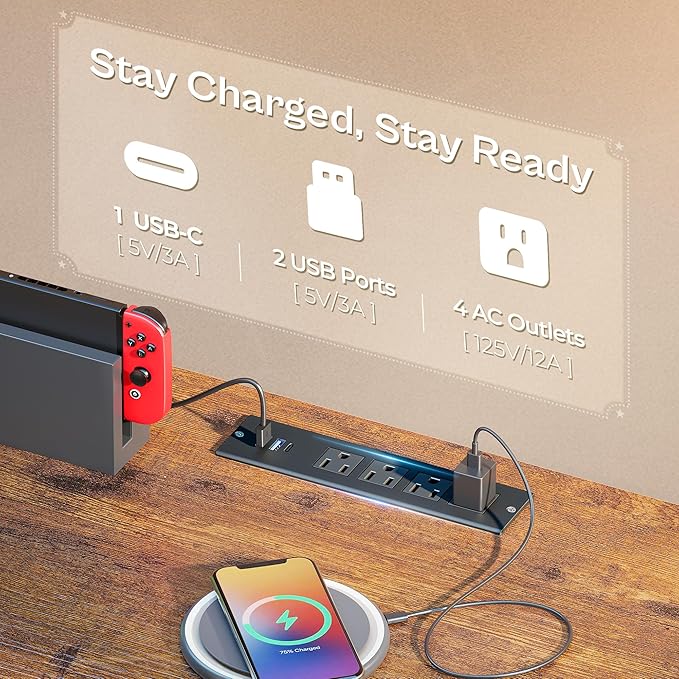 Huuger 70.9 Inch LED TV Stand Dresser with Power Outlets, USB-C Port and LED Lights, 10 Fabric Drawer Dresser for Bedroom, Long Entertainment Center for 75, 80 Inch TV, Open Shelves, Rustic Brown