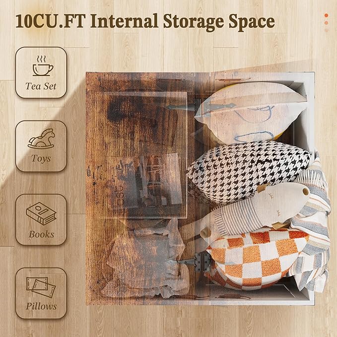 MXV Farmhouse Coffee Table with Storage, Square Coffee Tables for Living Room, Rustic Wood Center Table with Hinged Lifting Tabletop for Home, White