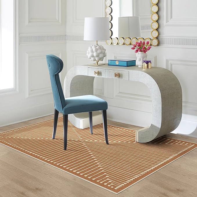 RUGGABLE x Jonathan Adler Machine Washable Modern Area Rug – Inkdrop Copper 4x6, Stain-Resistant, Non-Slip – Medium Rugs for Living Room, Bedroom, Hallway, Entryway & Office–with Cushioned Pad