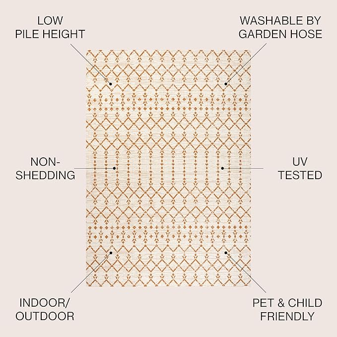 JONATHAN Y Moroccan Geometric Indoor Outdoor Area Rug 8X10 Cream/Orange, Ourika Textured Weave for Backyard, Patio, Porch, Easy-Cleaning, High Traffic, Pet-Friendly, Non-Shedding (SMB108O-8)