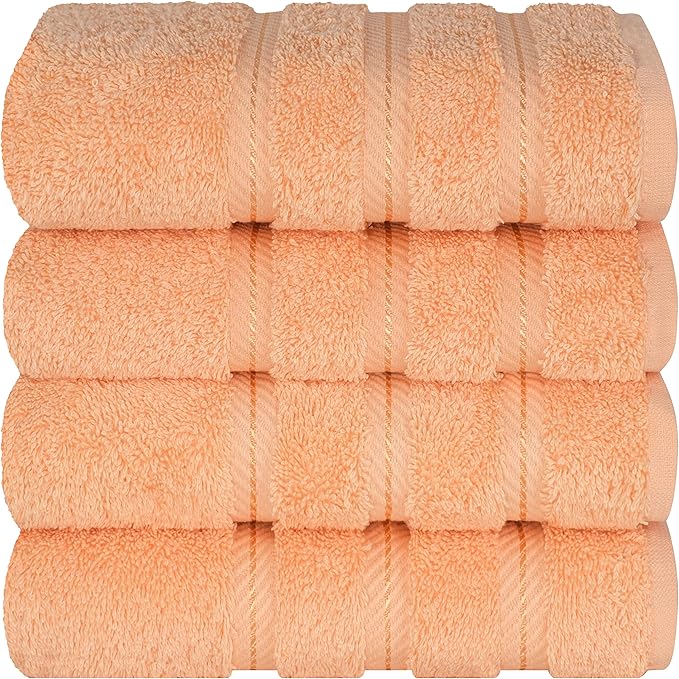 American Soft Linen Luxury Hand Towels for Bathroom, 600 GSM 100% Cotton Turkish 4 Piece Hand Towel Set, 600 GSM Hand Face Towels for Kitchen, Peach Hand Towels