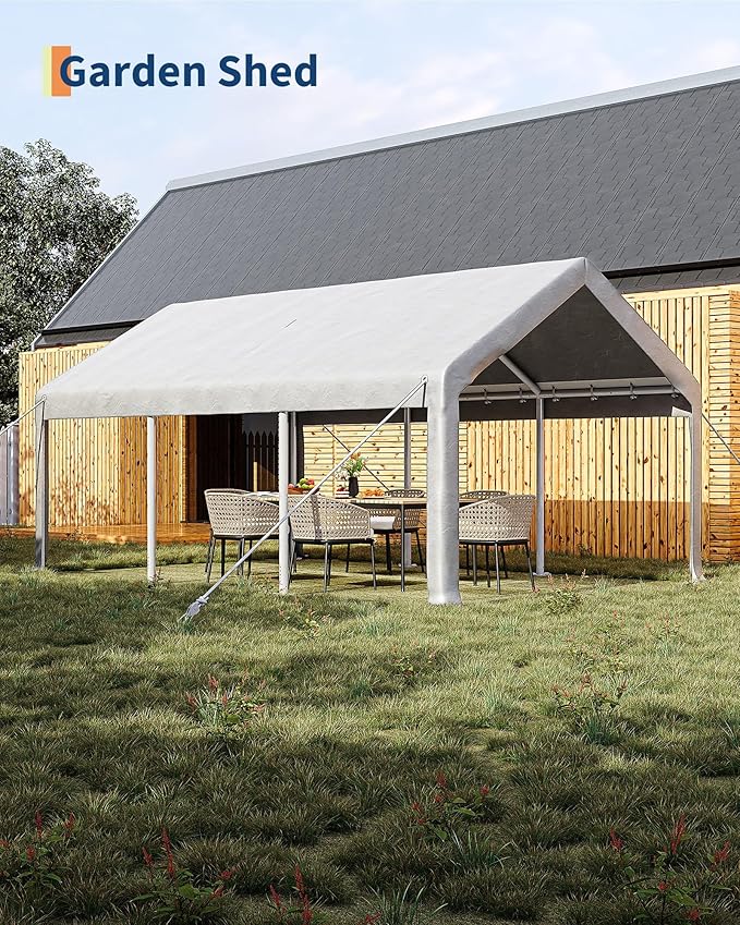 12X20 Ft Carport, Portable Carport with 4 Roll-Up Windows,Doors,Car Port with 200g PE Tarp for Car Boat Truck Motorcycle, Waterproof & UV Protected, Anti-Snow Portable Garage Kit Tent