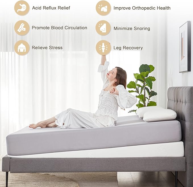 Wedge Mattress Elevator 7-Inch Inclined Mattress Topper for Acid Reflux, GERD, Neck & Back Pain, Snoring, Under Bed Wedge Mattress with Washable Cover & Non-Slip Bottom for Bedroom, Twin