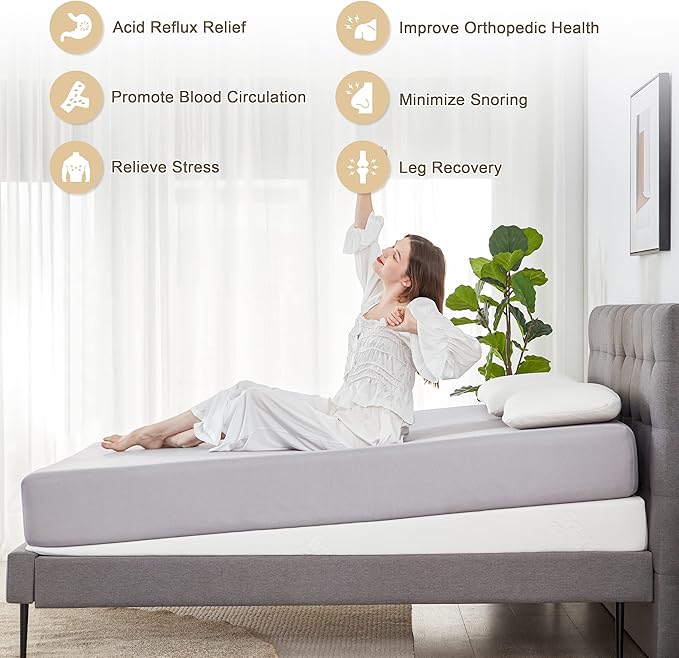 Wedge Mattress Elevator 7-Inch Inclined Mattress Topper for Acid Reflux, GERD, Neck & Back Pain, Snoring, Under Bed Wedge Mattress with Washable Cover & Non-Slip Bottom for Bedroom, King