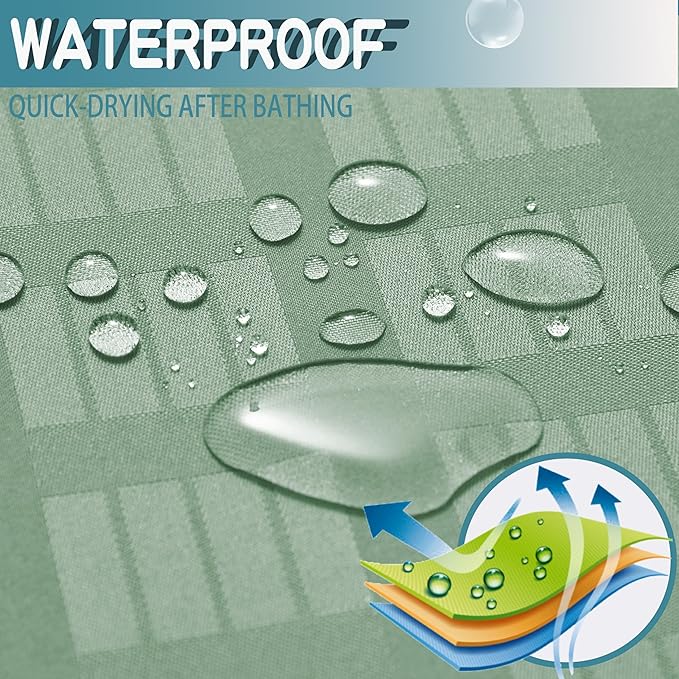 Conbo Mio Stall No Hook Sage Green Shower Curtain with Snap in Liner Set, Hotel Luxury Shower Curtains for Bathroom with See Through Top Window, Waterproof, Washable 36W x 74H