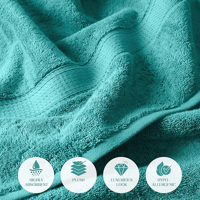 Superior Egyptian Cotton Pile 6 Piece Towel Set, Includes 2 Bath, 2 Hand, 2 Face Towels/Washcloths, Ultra Soft Luxury Towels, Thick Plush Essentials, Guest Bath, Spa, Hotel Bathroom, Turquoise
