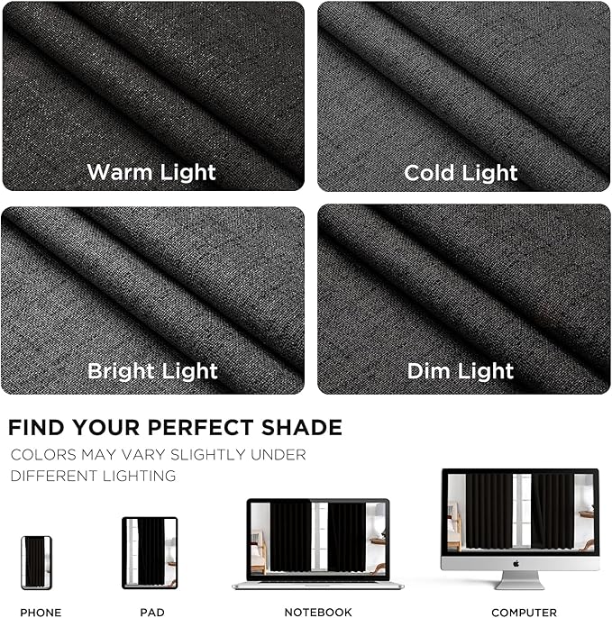 Joydeco 100% Blackout Curtains for Bedroom - Natural Linen Curtains 52" W x 108" L Long, Thermal Insulated 2 Panels Black Light Blocking Drapes, Rod Pocket & Back Tabs for Living Room