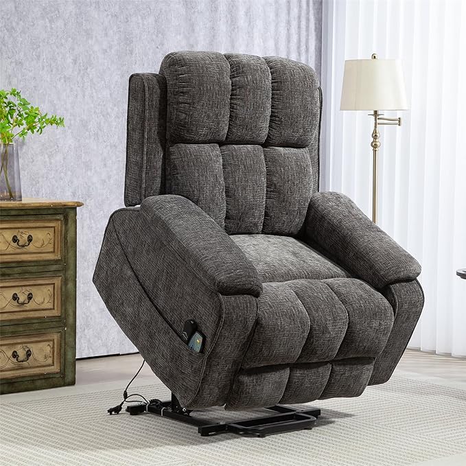 Power Lift Recliner Chairs for Elderly, Big and Tall Recliners 400 lbs, Lay Flat Recliner with Extended Footrest Heat & Massage and Side Storage Cup Holder for Adults LazyBoy Sleeping