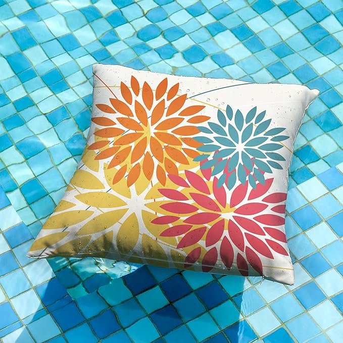 DFXSZ Outdoor Pillow Covers 18x18 Inch Set of 2 Orange Yellow Red Flower Decorative Waterproof Fall Summer Outdoor Pillow Covers for Patio Funiture Garden Couch 168G18