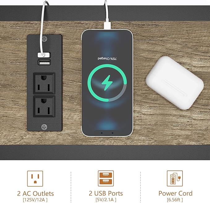 Sofa Table with Oulets and USB Ports, 55.1" Couch Table Behind Sofa, Industrial Long Skinny Stand for Hallway, Living Room, Bedroom, 6.5 Feet Power Cord