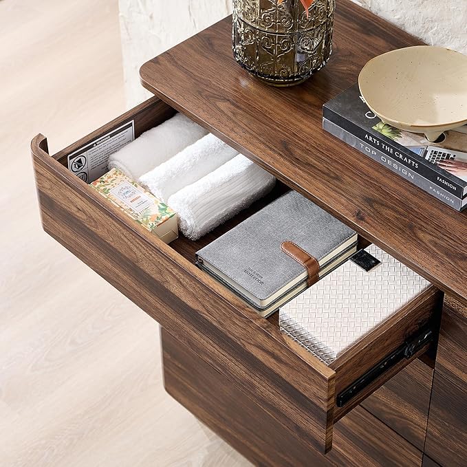 JXQTLINGMU 8 Drawer Dresser for Bedroom, Modern Push-to-Open Chest of Drawers, Large Wood Storage w/Curved Profile & Handleless Design, 52" Wide Dresser TV Stand for Bedroom, Living Room, Brown