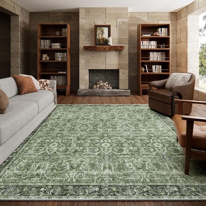 8x10 Washable Area Rugs Ultral Soft Non-Slip Stain Resistant Vintage Boho Large Carpet for High-Traffic Living Room & Dining Room