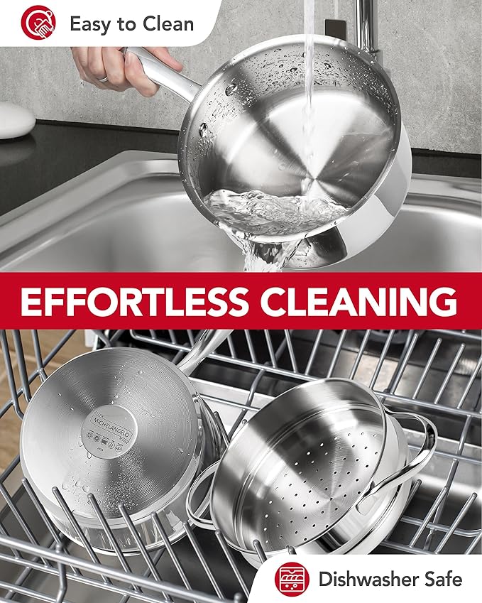 MICHELANGELO Stainless Steel Sauce Pan with Lid, 1.5 Quart Sauce Pan with Steamer Insert, Induction Saucepan, 1.5 Qt Stainless Steel Pot with Lid, Dishwasher & Oven Safe