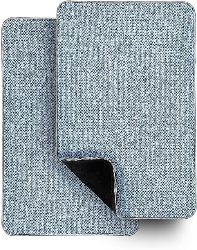 Bath Mat,Ultra Thin Bathroom Rugs,Rubber Bath Mats for Bathroom,No Slip Bath Rugs,Quick Dry,Machine Washable,Low Pile,Absorbent,Shower Outside,Sink,Home Decor Accessories.Blue,1'5"x2'3"(2 Pack)