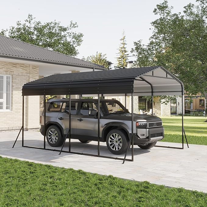 12x20 FT Metal Carport, Garage with Updated Frame Structure, Galvanized Steel Roof and Enhanced Base Canopy, Metal Garage Car Shelter Shade for Car, Boats and Truck