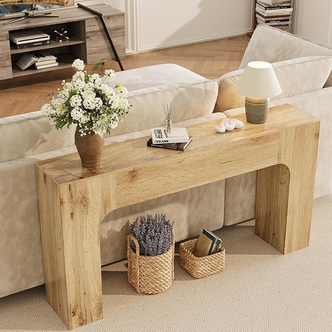 GarveeHome 63 Inch Farmhouse Console Table, Narrow Wood Entryway Sofa Table Behind Couch, Slim Rustic Hallway Furniture for Living Rooms, Foyers & Apartments, Oak