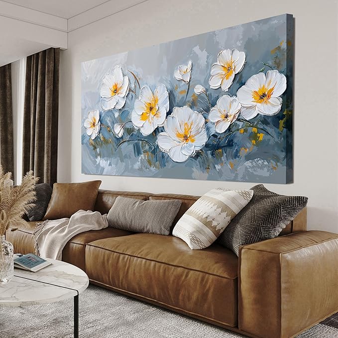 KUPTEU Canvas Wall Art Decor Large Wall Art Pictures for Living Room Oversized White Flowers Wall Art Prints Canvas Art Wall Decor Hallway Decorations Artwork for Walls Bedroom Home Decor 29" X 58"