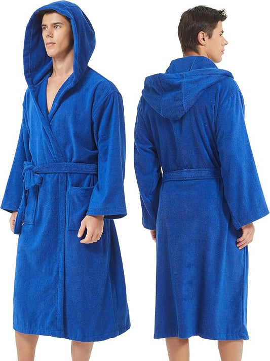 Mens Robe with Hood-Classic Terry Cloth Bathrobe for Men,Soft Knee Length Bathrobes