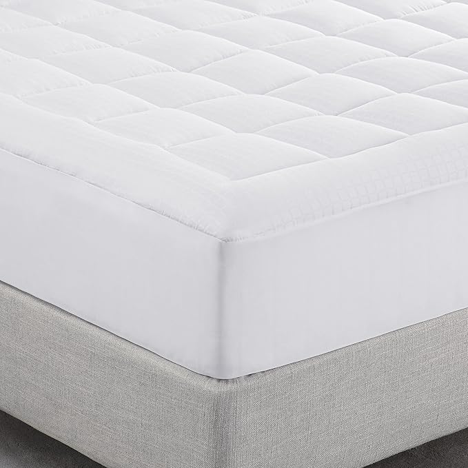 Serta ComfortSure Queen Mattress Cover, Fitted Pillow Top Mattress Pad, Super Soft and Breathable Quilted Cotton Protector with 18" Elastic Deep Pockets for Secure Fit, White