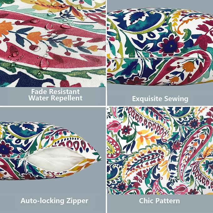 LVTXIII Outdoor Throw Pillow Covers 16 x 16 Inch, Covers ONLY Modern Cute Pattern Decorative Square Toss Pillow Case Pack of 2 for Home Patio Garden Sofa Bed Furniture, Vigour Paisley