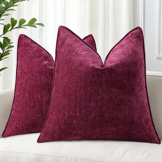 decorUhome Couch Throw Pillow Covers 22x22 Set of 2, Decorative Soft Euro Neutral Chenille Pillow Covers with Elegant Design for Sofa Bed Living Room Home Decor, Rhododendron