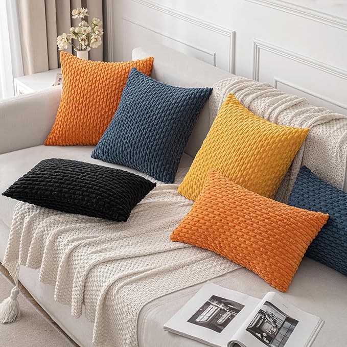 MIULEE Fall Orange Throw Pillow Covers Soft Corduroy Decorative Set of 2 Boho Striped Pillow Covers Pillowcases Farmhouse Home Decor for Halloween Couch Bed Sofa Living Room 16x16 Inch