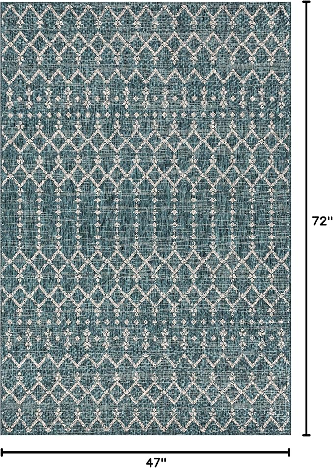 JONATHAN Y Moroccan Geometric Indoor Outdoor Area Rug 4X6 Teal/Gray, Ourika Textured Weave for Backyard, Patio, Porch, Easy-Cleaning, High Traffic, Pet-Friendly, Non-Shedding (SMB108C-4)