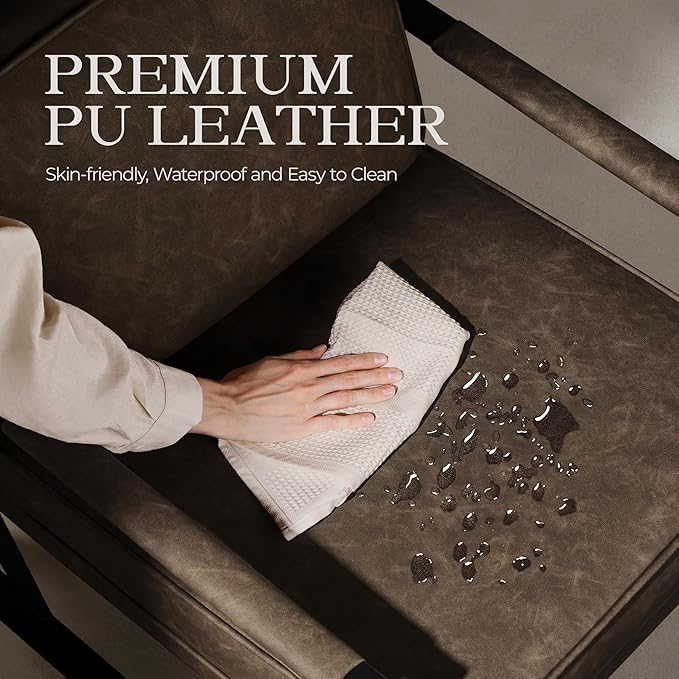 Yaheetech PU Leather Armchair, Retro Leisure Accent Chair with Extra Soft Padded and Cushion, Modern Reading Arm Chair with Black Metal Frame for Living Room/Office/Bedroom/Study, Brown