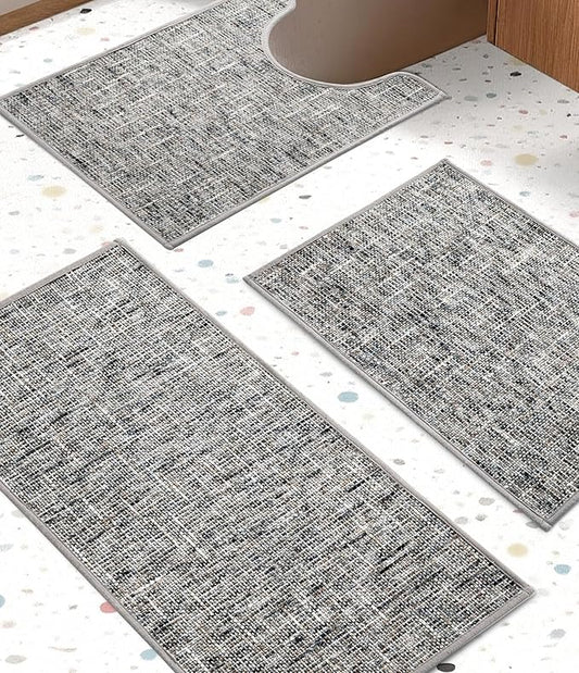YIHOUSE Bathroom Rugs Sets 3 Pieces, Ultra Thin Non Slip Washable Bath Mat Sets, Absorbent Quick Dry Bath Mats for Bathroom Floor, Grey