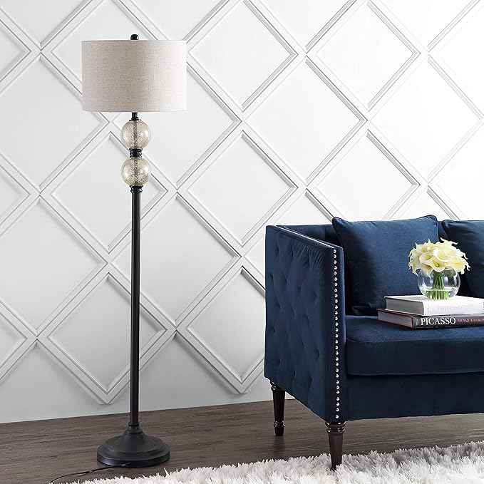 JONATHAN Y JYL1016A January 60" Glass/Metal LED Floor Lamp, Traditional, Elegant, Office, Living Room, Family Room, Dining Room, Bedroom, Hallway, Foyer, Mercury Glass/Oil Rubbed Bronze