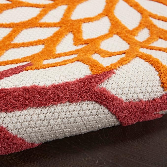 Nourison Aloha Indoor/Outdoor Red Multi Colored 9' x 12' Area Rug, Tropical, Botanical, Easy Cleaning, Non Shedding, Bed Room, Living Room, Dining Room, Deck, Backyard, Patio (9x12)